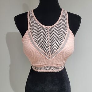 No Boundaries Women's Wireless Lace Bralette High Neck Large Pink Balletcore